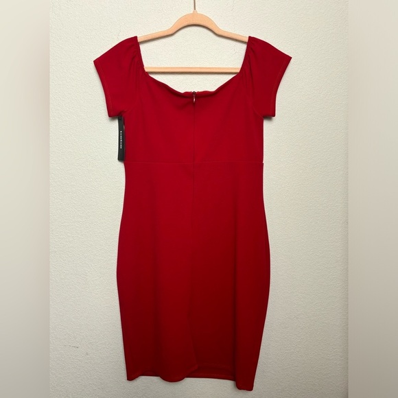 NWT Bebe Lipstick Red Bodycon Cap Sleeve Wrap Front Stretch Sheath Dress 12 - Picture 8 of 8